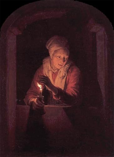 Affiche Toile Femme à la bougie Gerrit Dou 60x90cm pour décoration