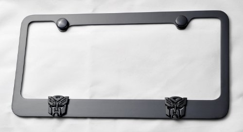 Transformer Autobot 3D Black Emblem on Black Steel License Plate Frame