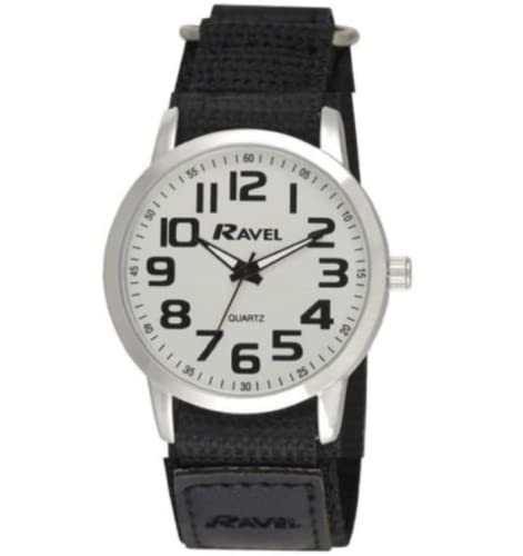 Ravel - Men's Modern Workwear Watch with Easy-Fasten Strap - Silver Tone/White Dial/Black Strap