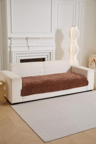 Image of HOMETHREADS Innovative Premium Velvet Sofa Cover Mat with PVC Backing for Non-Slip Comfort (L Brown, 1 Seater | 70x70cm)