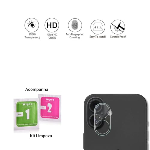 Película De Vidro 3D Tela Toda Para iPhone + Película Lente de Câmera (iPhone 16)