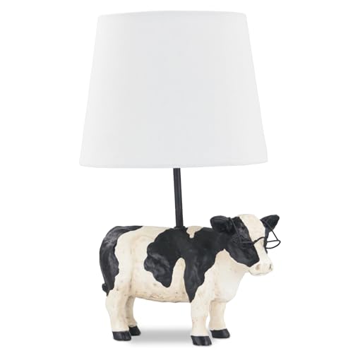Cow Wearing Glasses Corded Table Lamp Distressed Faux Taxidermy Resin & Metal Animal Lamp Country Western Themed Party Decorations Farmhouse Style Decor for Home Office Desk & More