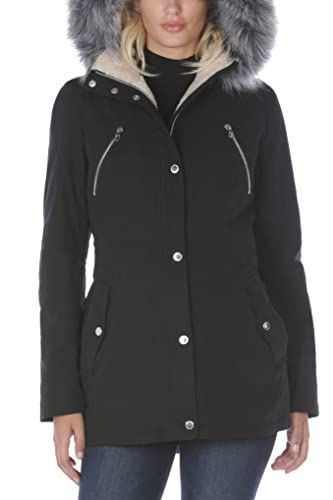 Nautica Women's Microfiber Parka Anorak Jacket with Faux Fur Hooded Trim, Black, Small