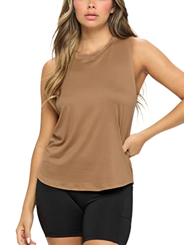 Image of Knit Riot Women's Workout Muscle Tank Tops - Slim fit - Soft and Breathable Fabric for Casual and Workout, Camel, M