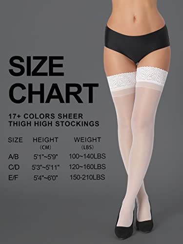 Image of HONENNA 2 Pairs Sheer Thigh High Stockings, 17+ Colors Stay Up Lace Top with Anti-Slip Silicone for Women