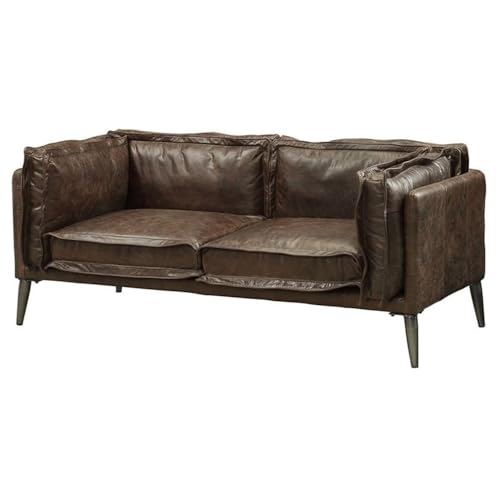 Acme Porchester Loveseat, Distressed Chocolate Top Grain Leather