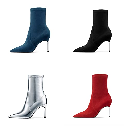 Castamere Women Stiletto High Heel Close Pointed Toe Ankle Boots Short Bootie Slip-on Office Clear Classic Boots 3.3 Inches Heels3