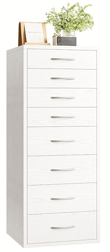 IRONCK Kommode Weiß mit 8 Schubladen, Schubladenschrank Schmal mit Griffen,Kommodenschrank für Schlafzimmer, Schubladenkommode für Wohnzimmer, Büro, Flur, 45x40x105cm