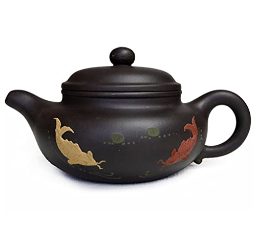 Yxhupot Tetera china Yixing de arcilla negra auténtica Zisha Classics Pot infusores té (Pot Fangfu HJG Fish) Cover