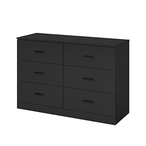 Wooden 6 Drawers Dresser with Handle, Large Size chest of drawers Heavy Duty Storage Organizer Unit for Bedroom Living Room Furniture (Black, 6 Drawers)