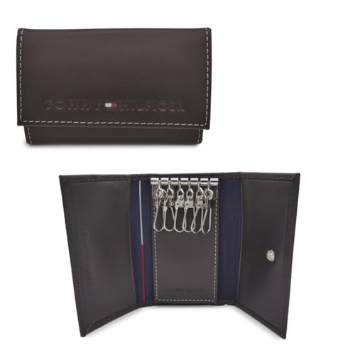 TOMMY HILFIGER トミーヒルフィガー キーケース トミー メンズ レディース 男女兼用 ブラック ブラウン 黒 茶 レザー 革 本革 6連キーケース (WELLESLEY（17X005）Brown) [並行輸入品]
