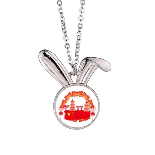 Collier lapin drapeau Chine rouge en émail pour passionnés de culture chinoise