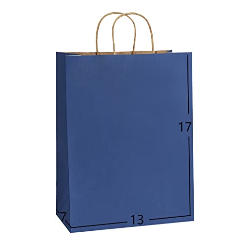 Bagdream Paper Gift Bags 13X7X17 50Pcs Gift Bags, Party Favor Bags, Shopping Bags, Retail Bags, Merchandise Bags, Recycled Navy Blue Kraft Paper Bags With Handles Bulk #TOP26