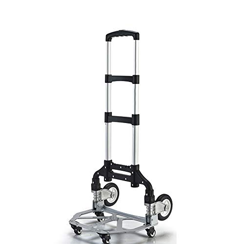 Yinleader Aluminium handwagen, opvouwbare steekwagen, uiterst robuust, extra lange handgreep, 106 cm, vier 360 graden universele wielen, inclusief boodschappenbox en expandertouw