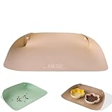 Cat Dog Food Mat, Waterproof Non Slip Leather Pet Feeding Mat for Cats and Small Dogs, Easy Clean Raised Edge to Contain Spills, BPA Free with Grippers (Khaki)