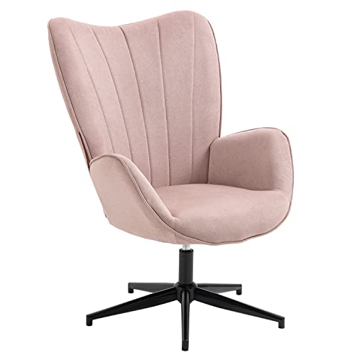 MEUBLE COSY Fauteuil Scandinave Chaise Pivotant pour Bureau Salon Chambre avec Un revêtement en Tissu des Accoudoirs Rembourés, Métal, Rose, 68x87x99cm