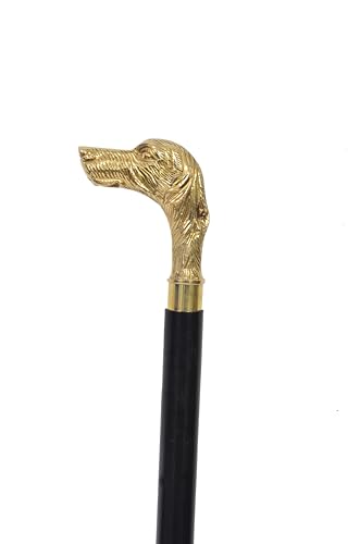 amayera nautical Golden Dog Head Walking Stick – Solid Brass Handle Cane with Black Finish – 36-Inch Beautiful Brass Golden Handle Walking Featuring and Black Stick for Men and Women