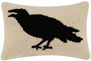 Peking Handicraft Halloween Raven Hook Pillow, 12-inch Length, Wool, Home, Home Décor