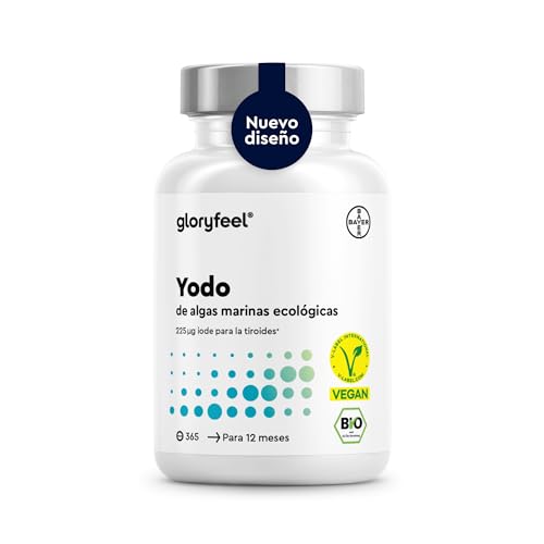 Yodo de Algas Ecológicas - 225µg Alta Dosis - 365 Tabletas - Calidad Ecológica Certificada - Yodo 100% natural de algas pardas - Función tiroidea + Hormonas - Vegano y Probado en Laboratorio