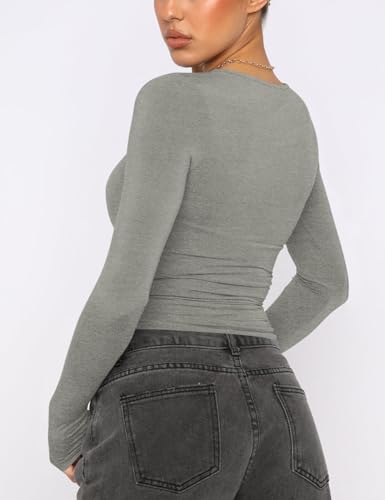 Image of AKEWEI Long Sleeve Crop Tops for Women 2 Pack Fall Going Out Outfits Cute Tight Basic Tees Shirt