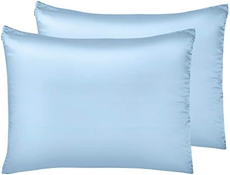 IUNIQEE Satin Pillowcase, Set of 2 Super Soft Luxury Anti Wrinkle Silky Pillow Cases with Hidden Zipper for Hair and Skin (Light Blue, Queen 20"x30")