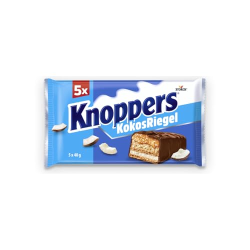 Knoppers KokosRiegel – 1 x 200 g (5 Riegel) – Schokoriegel mit Milch- und Kokoscreme, Haselnüssen, Kokosraspeln, Karamell und Vollmilchschokolade 1