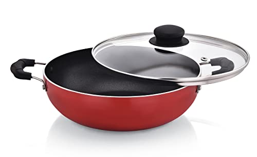 Image of TWIN BIRDS Induction Base Non Stick Aluminium Cookware Set Including Kadai 240MM, Fry Pan 240 MM, Tawa 250 MM and Glass Lid | Red and Black