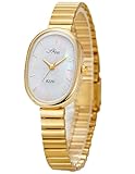 Elegant Watches for Women Oval Quartz Watch Ultra-Thin Dial, Stainless Steel Mesh Band, Fashion Gold Wristwatch, Easy Reader Ladies Dress Watch (Gold/White-1)