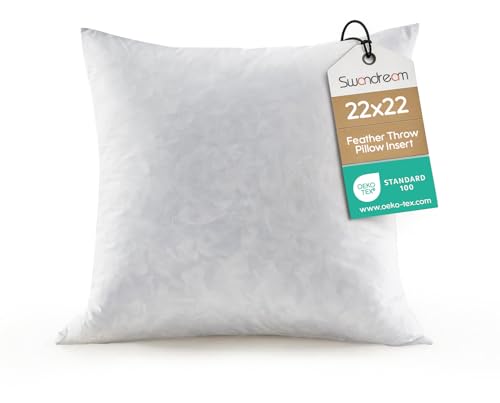 Image of 22x22 Feather Throw Pillow Insert, Decorative Pillow Insert for Covers, Fuller Fit with Soft Support for Bed and Couch