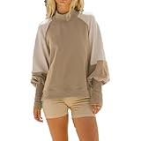 guolhuajin women's color block oversized crewneck sweatshirts long sleeve tunic sweaters tops casual high low pullover (small,khaki)