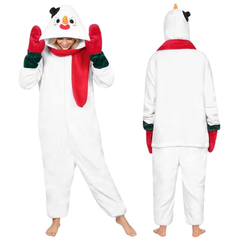 Maryparty Unisex Adult Christmas Costume Snowman Pajamas Mr Santa Onesie Xmas Pajamas Outfit for Unisex Men Women (UK Alpha S Regular Regular Snowman)