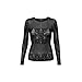 Hell Bunny MEA Culpa Top Black Gothic Flocked Mesh Long Sleeve Sheer Top, Black, L