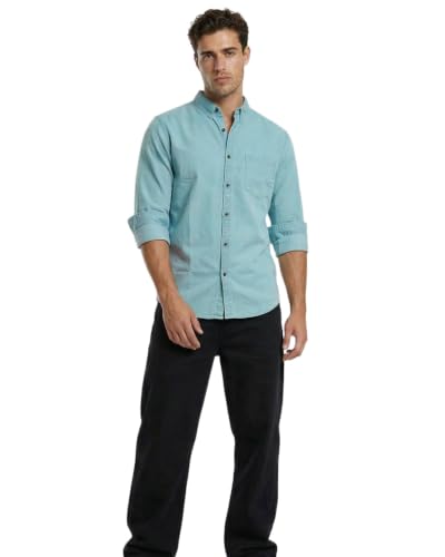 Image of Amazon Brand - INKAST Men Washed Cotton Twill Denim Casual Button Down Shirt | Full Sleeves | Regular Fit | Stylish Summer - Everyday Wear
