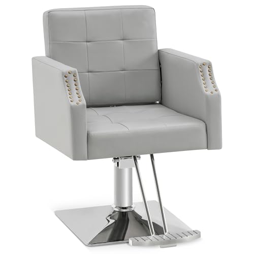BarberPub Classic Salon Chair for Hair Stylist,Hydraulic Barber Styling Chair,Beauty Salon Spa Equipment 8818 (Grey)