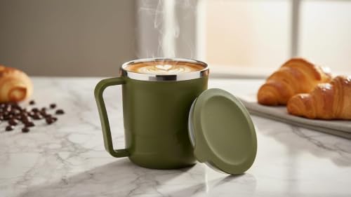 Image of SR Coffee Mug with Lid Insulated Stainless Steel for Tea Milk Mug Inner Stylist Double Wall Cup for Home Office Restaurant Use Gift (Pack of 1) (Green)