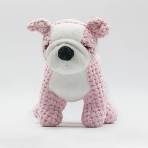 Unique Bulldog Squeaky Dog Toy - Plush, Adorable and Crinkly Ears and Tail Dog Toy - for Puppies, Small, Medium and Large Dogs (Light Pink)