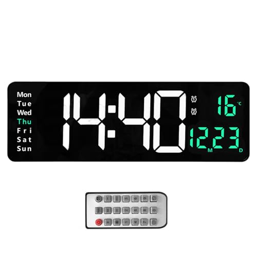 Horloge murale numérique 16 pouces avec température et date vert - 2