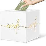 CINSOEN White Card Box with Gold Foil Design, Paperboard Card Box for Birthday Wedding Party Graduation Retirement Anniversary Valentine's Day & Baby Showers, Raffle or Money Box