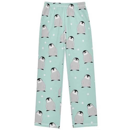 Boy's Pants Grey Penguin White Dot Jogger Pants Elastic Waist Long Bottoms Trousers with Pockets 6-14 Years
