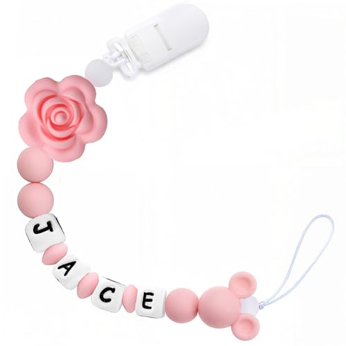Image of Personalized Pacifier Clip with Name Custom Pacifier Holder with Name Newborn Baby Gift Sets (Flower)