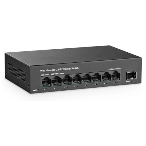 YuLinca 8 Port 2.5G Easy Web Managed Switch, 8 x 2.5Gbps Base-T Ports and 1 x 10G SFP+ Slot, Support LACP/QOS/VLAN/IGMP, Mini Metal Fanless 2.5Gb Managed Switch Cover