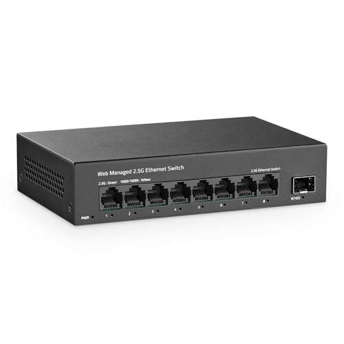 Image of 8 Port 2.5G Managed Switch, 8 x 2.5Gbps Base-T Ports and 10G SFP+ Slot, Support LACP /QOS /VLAN /IGMP, Mini Metal Fanless 2.5Gb YuLinca Easy Web Switch