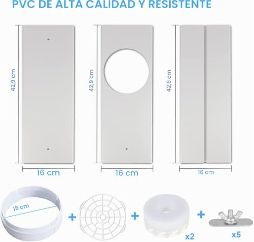 Miniatura 3 de Kit Ventana Aire Acondicionado Portátil, Placas De Sellado De Ventana Corredera De Aire Acondicionado Portátil, Adecuado Para Tubos De 5 5,9 De Diámetro, Con Adaptador De Ventana Ø15cm, 43-152cm