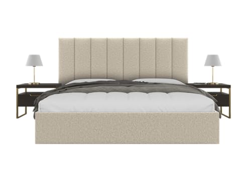 VANT James Vertical Headboard Panels, King, Faux Merino Wool Cream
