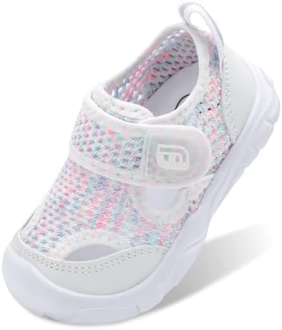 JOINFREE Toddler Water Shoes with Wide Toe Box Barefoot Quick-Dry Aqua Shoes with Anti-Collision Toe, Non-Slip Sandals for Boys & Girls Color White Size 7