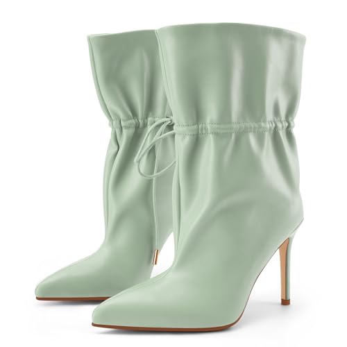 Women's Stiletto High Heel Pull on slouchy Drawstring Fall Ankle Boots Pointed Toe Fashion Evening Party Short Booties2