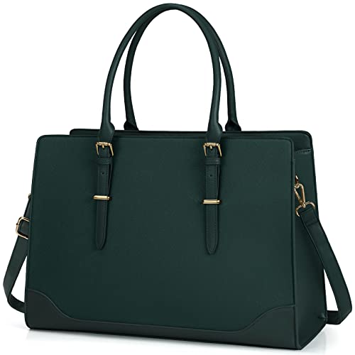 IGOLUMON Bolso Universidad Mujer Grande Shopper Cuero PU Impermeable Tote para Ordenador Portátil 15.6 Pulgadas Verde Oscuro