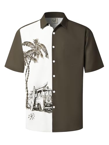 Hardaddy Men's Hawaiian Shirt Short Sleeves Coconut Printed Button Down Summer Beach Casual Shirts Brown XL