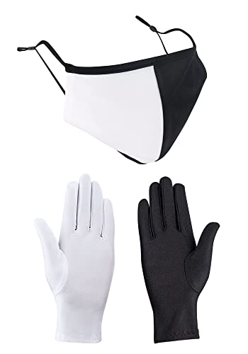 DAZCOS Black White Mask Gloves Halloween Christmas Cosplay Adjustable Face Cover Washable Cosplay Costume Accessory (black and white)