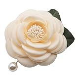Fabric CAMELLIA Flower Brooch Pin By NhanDo Handmade – Floral Brooch Pin, Handmade Gift Ideas, Gift for her, Gift For Mom, valentines day gifts (Cream Matte Silk)